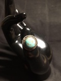 Rope Detailed Round 16mm Diameter Feature w/ Turquoise Cabochon Center Old Pawn Native American
