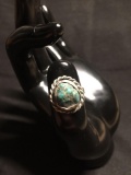 Rope Detailed Round 16mm Diameter Feature w/ Rough Turquoise Cabochon Center Old Pawn Native
