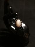 Rope Detailed Oval 17x15mm Feature w/ White Mother of Pearl Center Old Pawn Native American Sterling