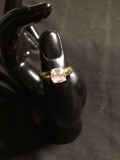 Cushion Faceted 8x8mm CZ Center High Polished Gold-Tone Sterling Silver Solitaire Ring Band
