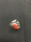 Beautiful Red Coral Old Pawn Sterling Silver Ring Size 6.5