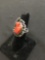 Coral Chunk Sterling Silver Old Pawn Ring Size 6.5