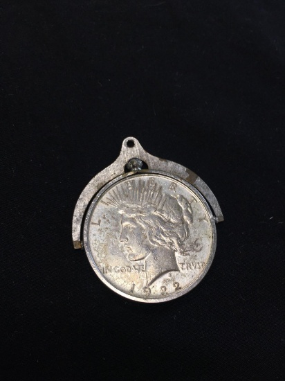 1922 United States Peace 90% Silver Dollar in Pendant Bezel