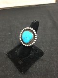 Large Turquoise Chunk Native Sterling Silver LARGE Ring Size 6.5