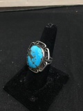 CHUNKY Sterling Silver & Turquoise Old Pawn Natice American Statement Ring Sz 7.5