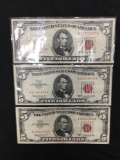 PAWN SHOP SAFE FIND - 3 Count Lot of US Lincoln $5 Red Seal Bill Notes - $15 Face Value