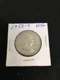 1958-S United States Franklin Silver Half Dollar - 90% Silver Coin from Collection