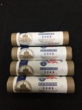 4 Rolls of 2009 United States Mint Lincoln Cent Professional Life Coin Rolls