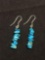 Stacked Tumbled Rough Turquoise Beaded 45mm Long 8mm Wide Old Pawn Native American Pair of Sterling