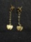 Twin Heart Detailed 30mm Long Gold-Tone Pair of Dangle Friction Back Earrings