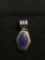 Bezel Set 14x8mm Lapiz Cabochon Center Sterling Silver Pendant