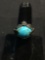 Oval 17x12mm Turquoise Cabochon Center Floral & Leaf Accented Handmade Old Pawn Native American