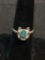 Broken Edge Turquoise Inlaid Oval 10x9mm Horseshoe Themed Old Pawn Mexico Sterling Silver Ring Band