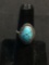 Bezel Oval 14x9mm Turquoise Cabochon Center Old Pawn Native American Sterling Silver Ring Band