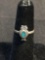 Broken Edge Turquoise Inlaid 12x6mm Owl Design Old Pawn Mexico Sterling Silver Ring Band