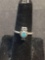 Broken Edge Turquoise Inlaid 12x6mm Owl Design Old Pawn Mexico Sterling Silver Ring Band