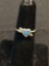 Broken Edge Turquoise Inlaid Heart & Arrow Design 7mm Wide Sterling Silver Ring Band
