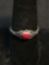 Heart Fashioned 4.5x4.5mm Coral Cabochon Center Detailed Old Pawn Mexico Sterling Silver Ring Band