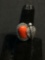 Oval 14x8mm Polished Coral Cabochon Center Feather & Rope Decorated Old Pawn Native American