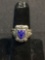 BP Designer 15mm Wide Vintage SVS 1956 Blue Enameled Sterling Silver Class Ring Band
