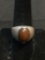 Oval 13x9mm Sunstone Cabochon Center 16mm Wide Tapered High Polished Sterling Silver Ring Band