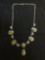 Green Resin Teardrop Featured Bead Ball Detailed Mexican Made Signed Designer Sterling Silver 14in