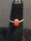 Oval 8x5mm Coral Cabochon Center Old Pawn Native American Sterling Silver Ring Band