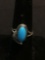 Oval 11x5mm Turquoise Cabochon Center Feather Detailed Split Shank Old Pawn Native American Sterling