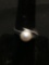 Round 7.5mm White Pearl Center 10mm Wide Tapered High Polished Sterling Silver Chevron Ring Band