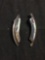 Crescent Shaped 54x15mm Pair of Old Pawn Native American Sterling Silver Earrings w/ Abalone Inlaid