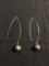 Angle Shaped 45mm Long Pair of Sterling Silver Earring Threaders w/ Round 10mm Bead Ball Drop