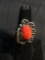 Oval 15x11mm Polished Coral Cabochon Center w/ Feather & Scallop Detail Old Pawn Native American