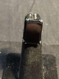 Rectangular Faceted 18x14mm Onyx Center High Polished Sterling Silver Ring Band