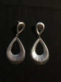 Two-Tier Teardrop Shaped 3in long 1.5in Wide High Polished Pair of Sterling Silver Drop Earrings
