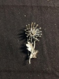 Sarah Covington Designer 2in Long 1in Wide Sunflower Motif Sterling Silver Brooch