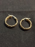 Turkish Made Byzantine Link Design 22mm Diameter 6mm Wide Two-Tone Pair of Sterling Silver Hoop