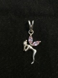 Twin Marquise Faceted Pink CZ Featured 23x13mm High Polished Sterling Silver Tinkerbell Fairy