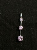 Three Graduating Round Faceted 3-5mm Pink CZ Featured M Designer 28mm Long High Polished Sterling