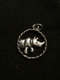 Round 24mm Diameter Rhino Themed San Diego Wild Animal Park Sterling Silver Pendant