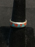 Broken Edge Turquoise & Coral Alternating Staggered Triangle Eternity Design 7mm Wide Old Pawn