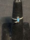 Broken Edge Turquoise Inlaid 10x7mm Sterling Silver Old Pawn Mexico Cowboy Boot Ring Band