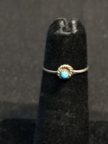 Rope Frame Detailed Round 2mm Turquoise Cabochon Center 1mm Wide Shank Old Pawn Native American