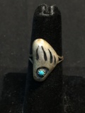 Old Pawn Native American Bear Claw Design 20x12mm Feature w/ Round Turquoise Cabochon Center