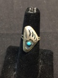 Old Pawn Native American Bear Claw Design 22x12mm Feature w/ Round Turquoise Cabochon Center