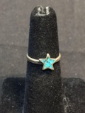 Broken Edge Turquoise Inlaid 8mm Diameter Star Design Top w/ 2mm Wide Shank Old Pawn Mexico Sterling