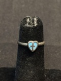 Heart & Cross Design 5.5mm Wide Broken Edge Turquoise Inlaid Old Pawn Mexico Sterling Silver Ring