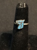 Horse Head Design 9x9mm Top w/ Broken Edge Turquoise Inlay Old Pawn Sterling Silver Ring Band