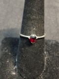 Heart Faceted 5x5mm Garnet Center Sterling Silver Solitaire Ring Band