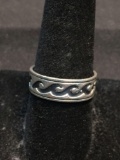 Oxidized & High Polished ID Designer Eternity Wave Design 7mm Wide Sterling Silver Band