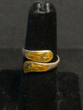 Siam Designer Mekhala Goddess Themed Orange Enameled 12mm Wide Tapered Bypass Sterling Silver Ring
